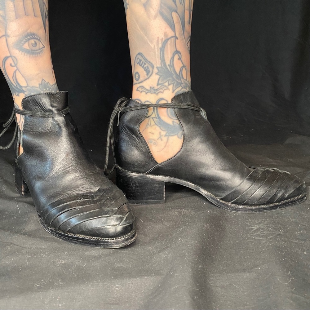 Leather Woven Toe Booties